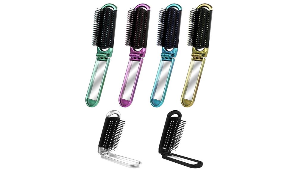 Best Foldable Travel Hair Brushes with Mirrors for On-the-Go 5 six piece folding brush mirror