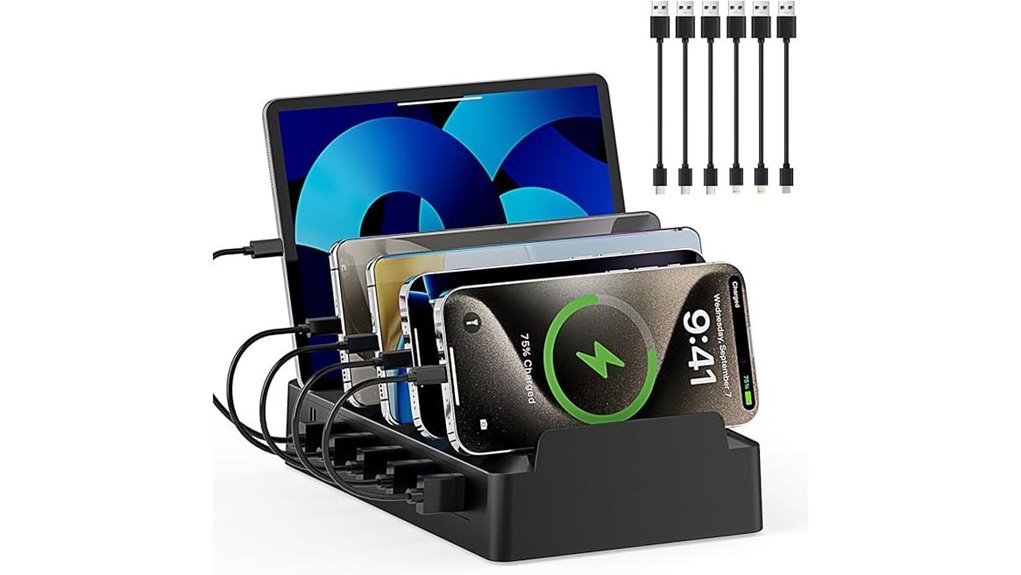Family Multi-Charging Stations – One Outlet, Many Devices 9 six port flame retardant charger