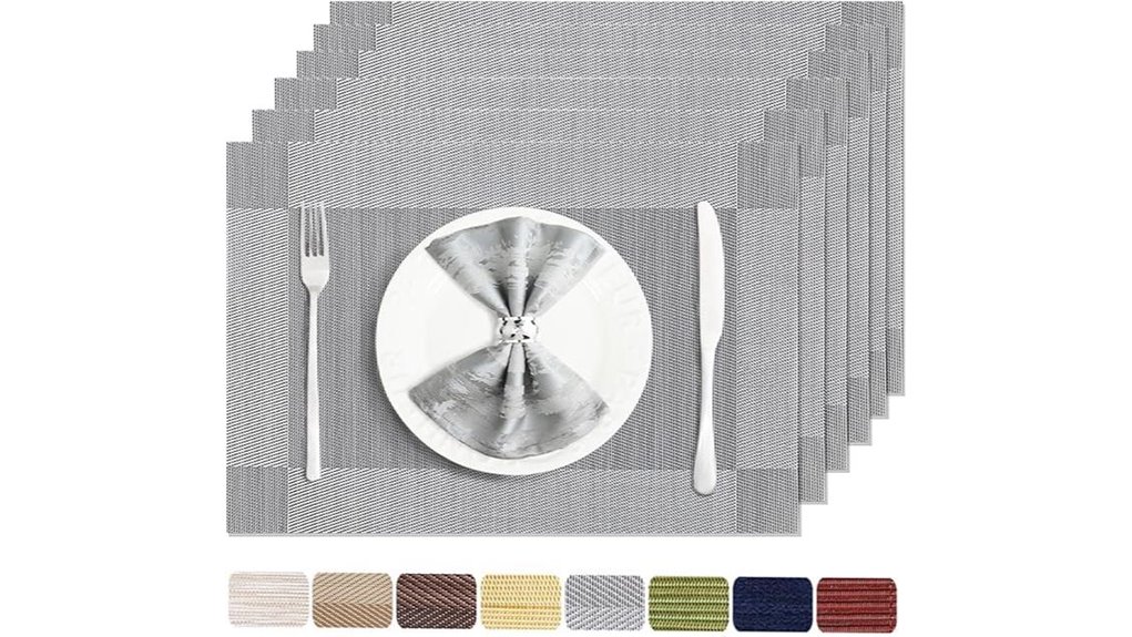 Stylish Placemat Set (Wipeable) That Keeps Dining Spaces Fresh 1 six silver washable placemats