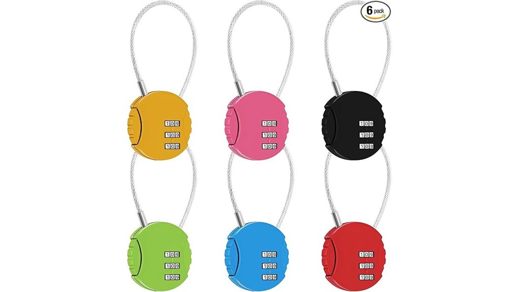 six waterproof 3 digit padlocks