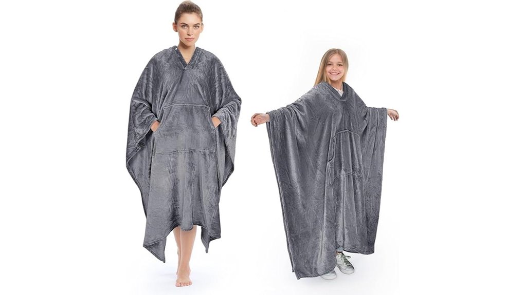 Packable Travel Blanket With Sleeves (Wearable) For Flights 11 soft grey poncho blanket