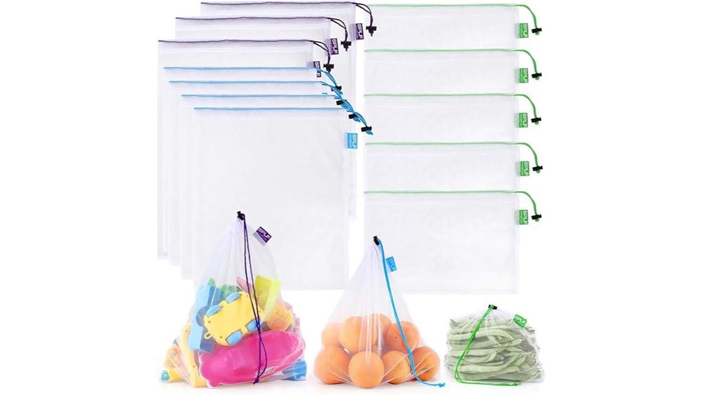 Reusable Produce Bags for Travel Apartments (Light Mesh) 3 splf 12 pack heavy duty mesh