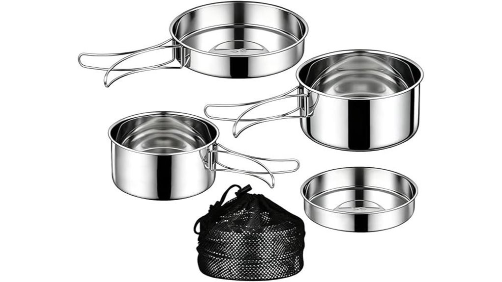 stainless 4 piece camping cookware