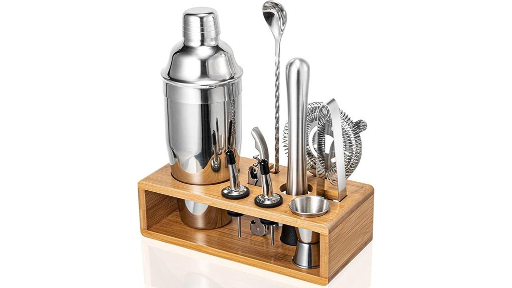 Must-Have Cocktail shaker set for Home Mixologists 8 stainless shaker set stand