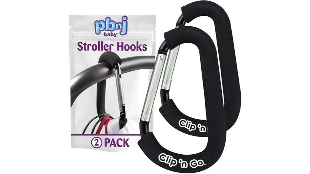 Stroller Travel Hooks (Strong, Non‑Slip) Keep Baby Secure 5 stroller hook carabiner duo