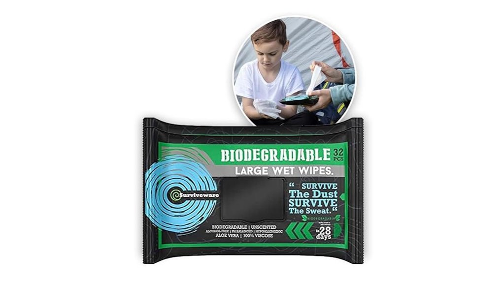 surviveware 32 pack biodegradable wipes