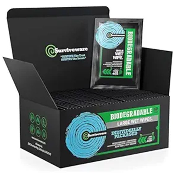 surviveware biodegradable shower wipes
