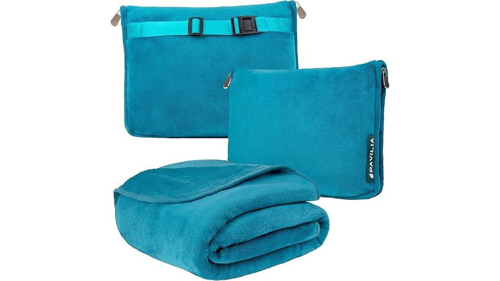 teal travel blanket pillow