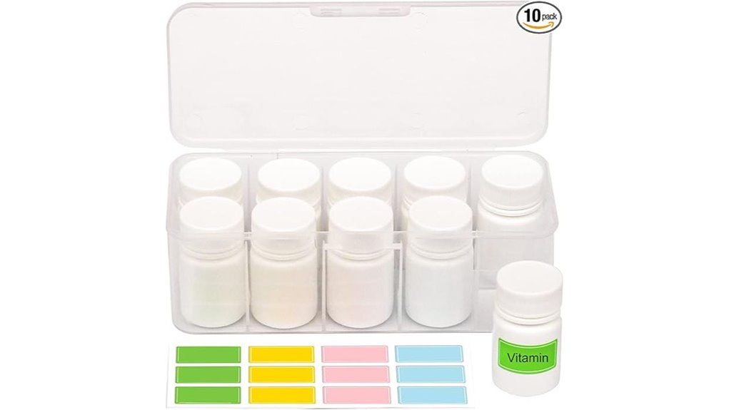 Best Small, Labeled, Durable Travel Pill Bottles You Need 3 ten 25ml bottles capped