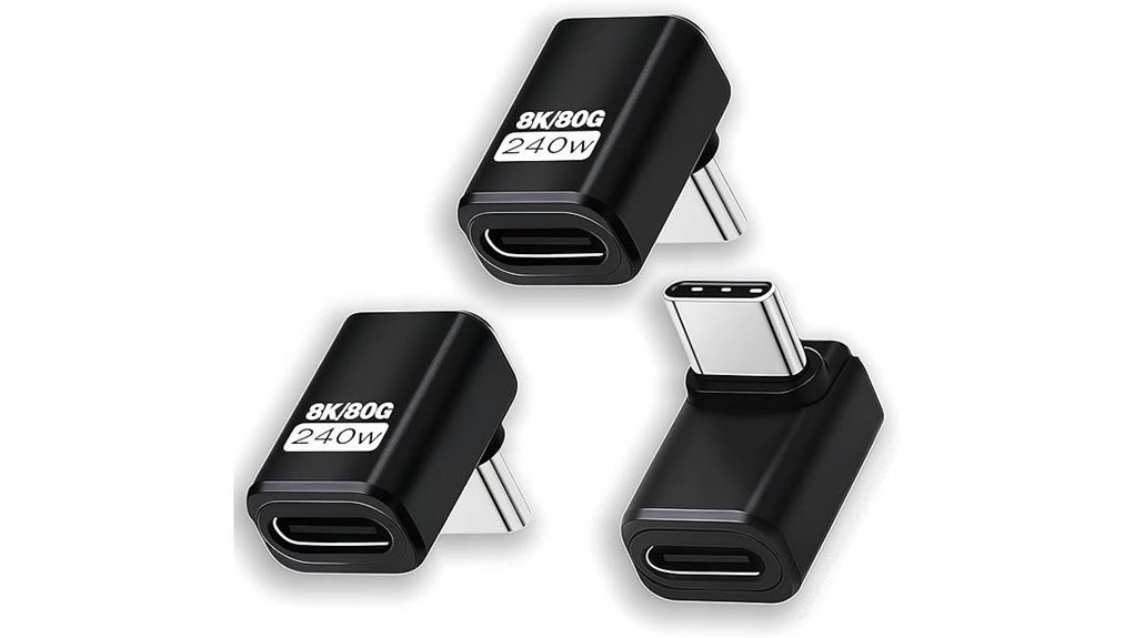 Highly Reliable USB-C Right‑Angle Adapter (Strain Relief) 10 three 80gbps 240w adapters