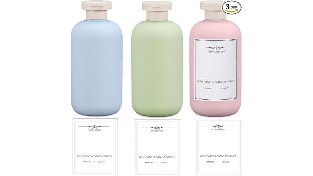 three empty travel bottles
