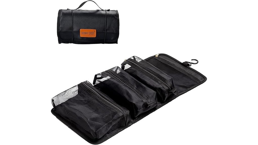 three mesh roll up makeup organizer