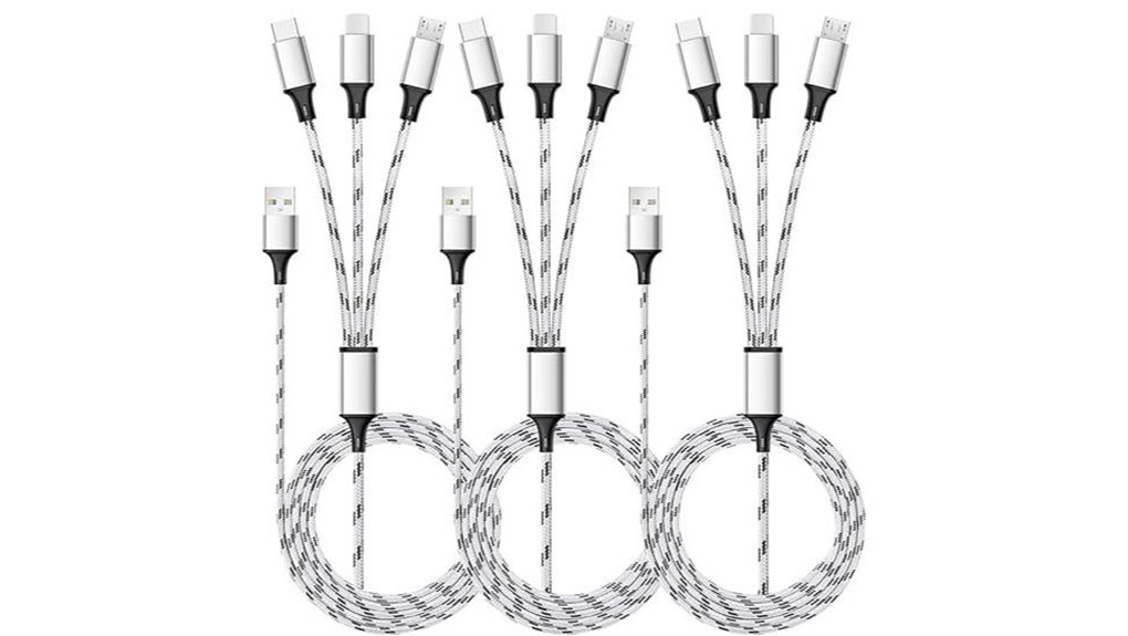 Braided Travel Cables (Reinforced Ends) For On‑The‑Go Power 6 three pack five foot multi charger cables
