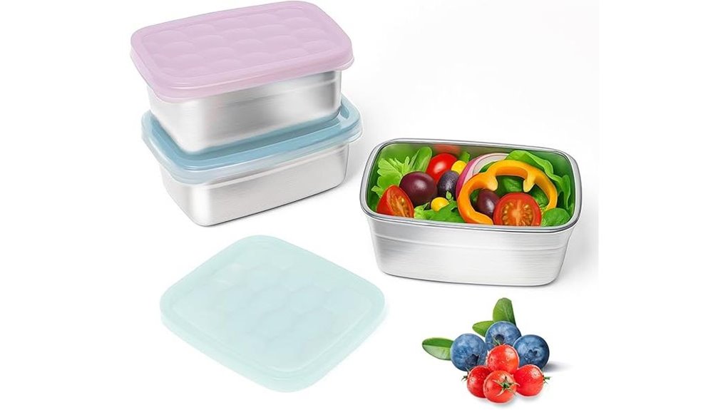 three pack leakproof stainless containers