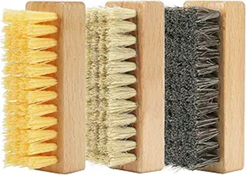 three shoe cleaning brushes