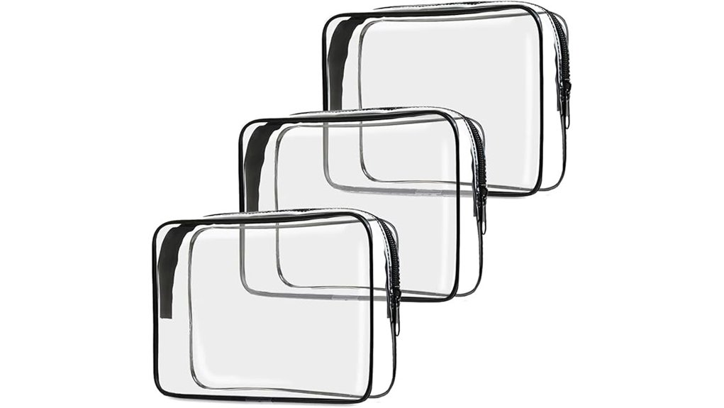 three tsa approved clear toiletry
