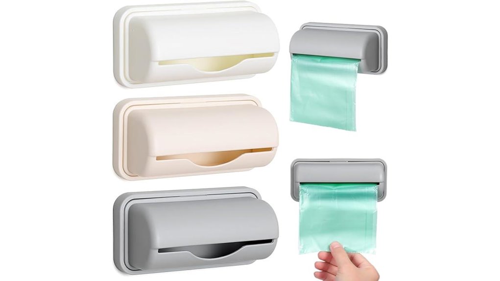 three wall mounted trash holders