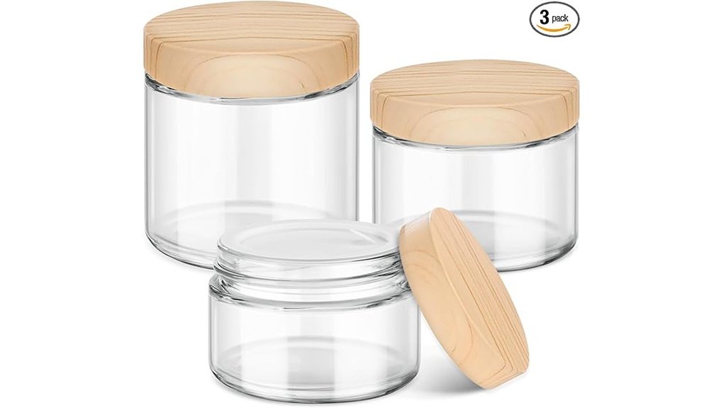 Travel Jars for Creams: Wide Mouth, Tight Seal Essentials 7 three woodgrain cosmetic jars