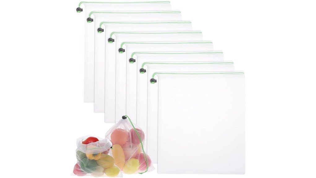 Reusable Produce Bags for Travel Apartments (Light Mesh) 13 tiesome 8 pack mesh bags