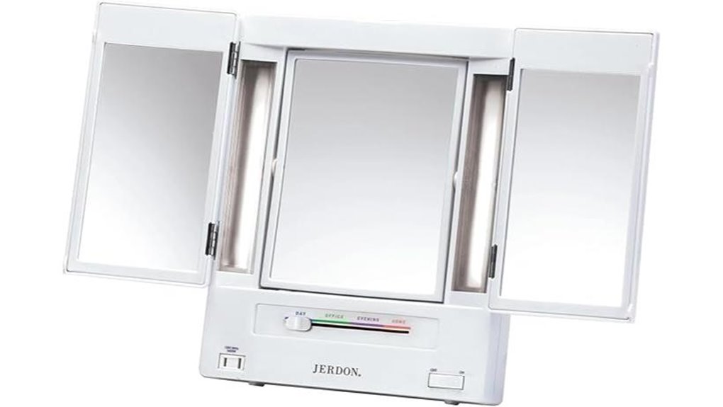 tri fold illuminated makeup mirror