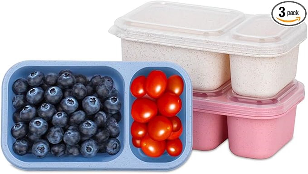 Reusable Snack Containers for Day Trips (Leakproof) Keep Fresh 2 triple wheat dual compartment straws