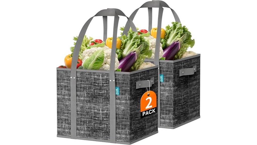 Best Foldable Tote Bags with Reinforced Bottoms (Market Runs) 5 two pack black grocery totes