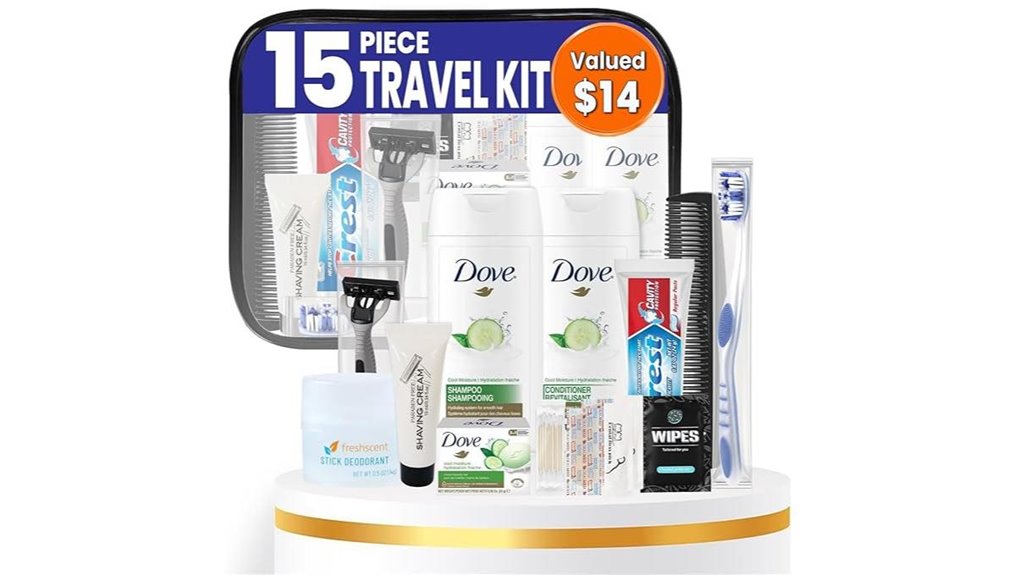 Compact Grooming Kits (TSA-Friendly) Ideal for Travel 12 unisex 15 piece hygiene kit