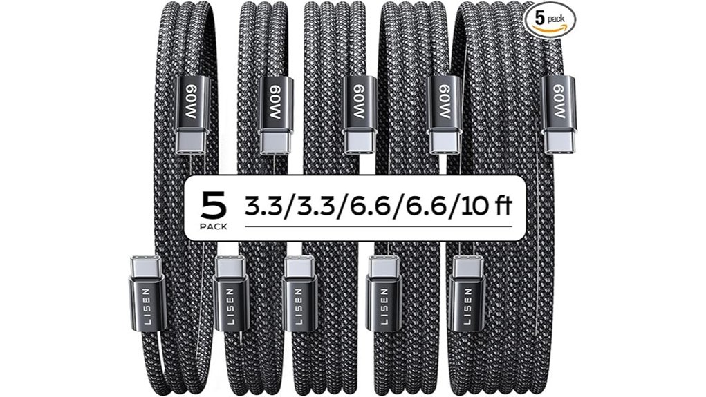 usb c 5 pack fast cables