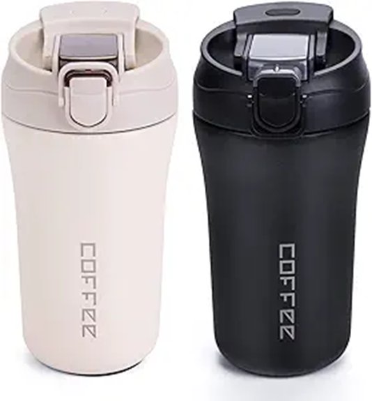Top Travel Coffee Mugs (Spill-Proof Lids) on the Go 13 vacuum insulated 14oz 2 piece set