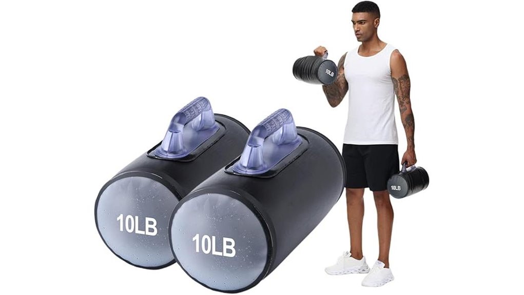 water filled 40 lb travel dumbbells