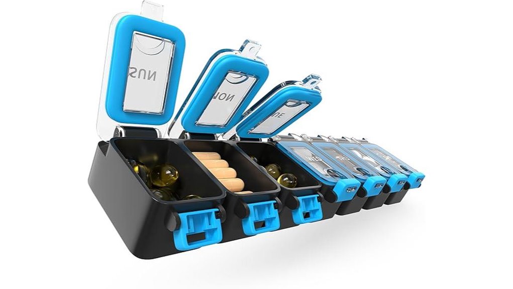 Travel Pill Organizer Cases (Secure Latching) Keep Meds Safe 4 waterproof locked weekly pillbox
