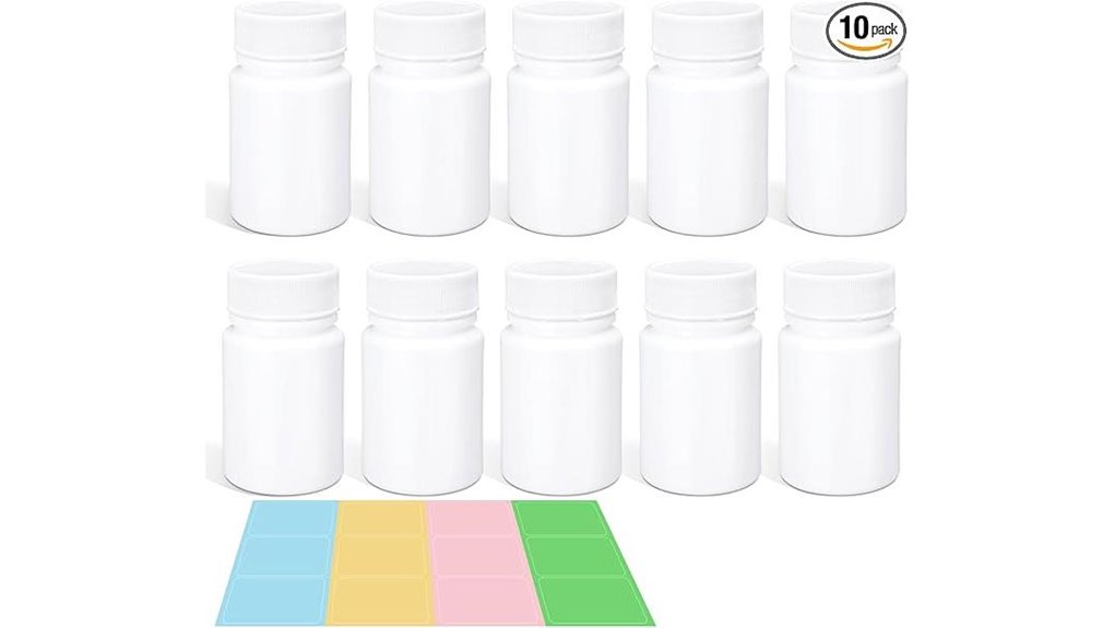 Best Small, Labeled, Durable Travel Pill Bottles You Need 4 white 10 pack food grade pill bottles