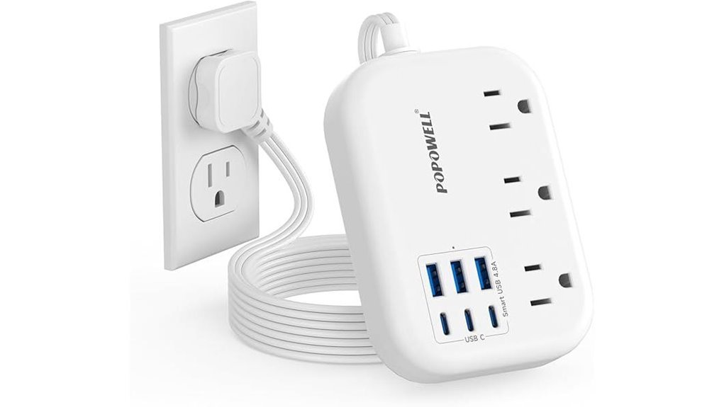 Travel-Friendly Flat‑Plug Extension Cords for On‑The‑Go Power 14 white 3 outlet 6 usb cord