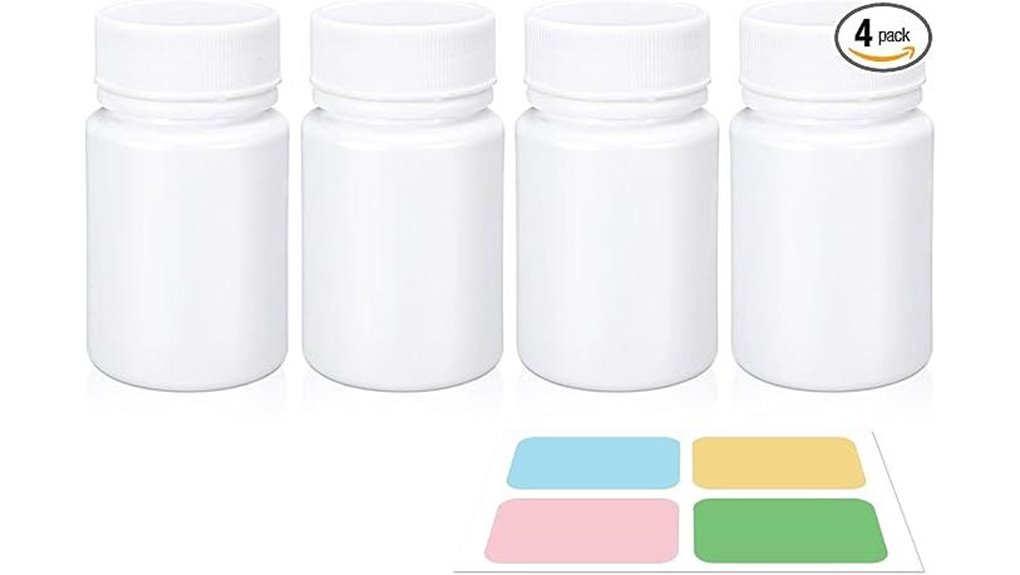 Best Small, Labeled, Durable Travel Pill Bottles You Need 1 white 4 pack 50ml bottles