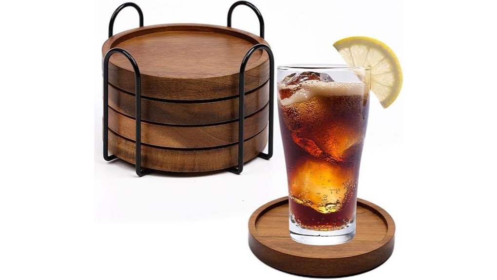 wooden absorbent coaster set