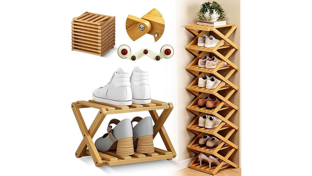Foldable Shoe Racks for Long Stays (Air-Out Shoes) - Fresh Feet 4 yellow 9 tier bamboo rack